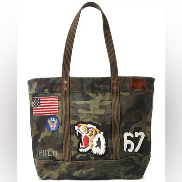 Polo Ralph Lauren Handbags - Rare Polo Ralph Lauren Canvas Camo Tote Bag with Patches